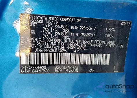 2017 Toyota Rav4 Le из США, поврежденный, VIN JTMZFREVXHJ134096